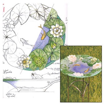 Koi Majolica Birdbath